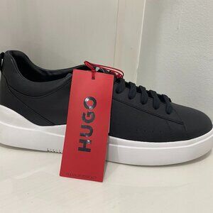 Black Leather HUGO Trainers with red HUGO logo - Brand new Size 12